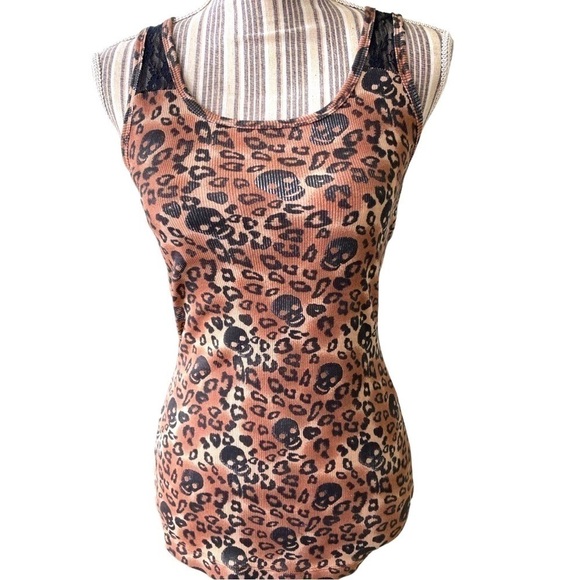 Eye Candy Tank Top, Size L, Skulls, Animal Print, And Black Lace. No Stains, EUC - Picture 2 of 5